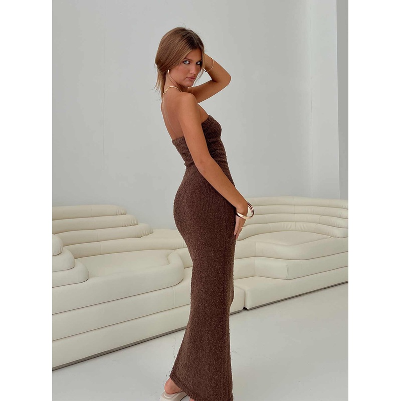 Cloud Strapless Boucle Maxi Dress Chocolate