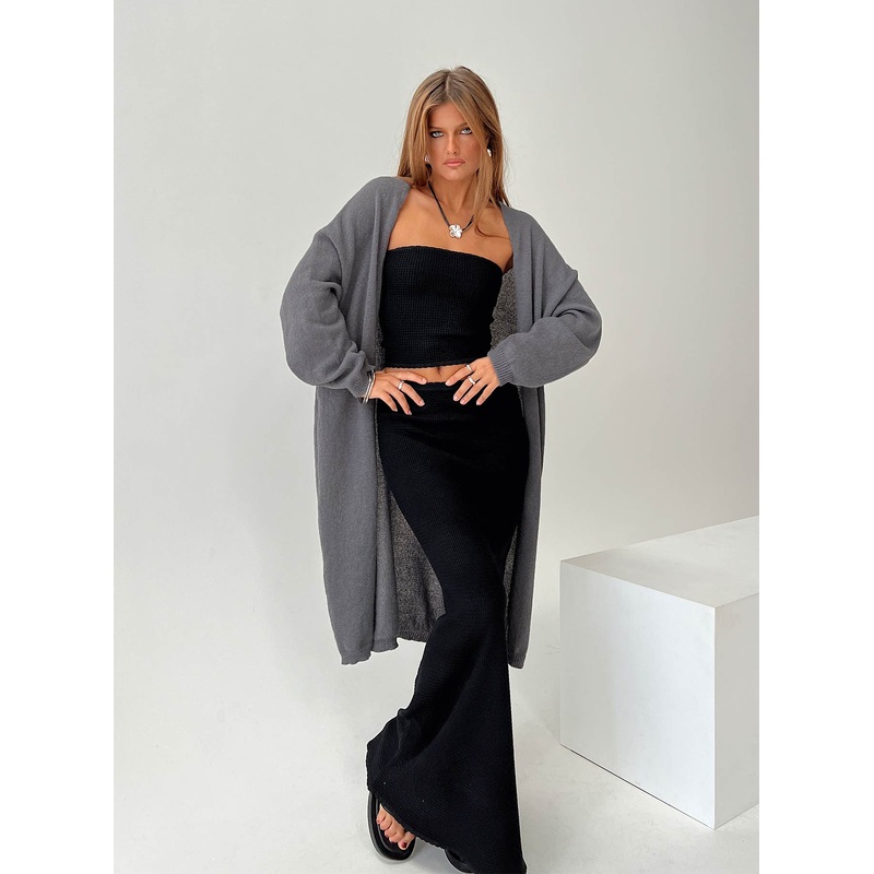 Gideon Longline Cardigan Charcoal Marle