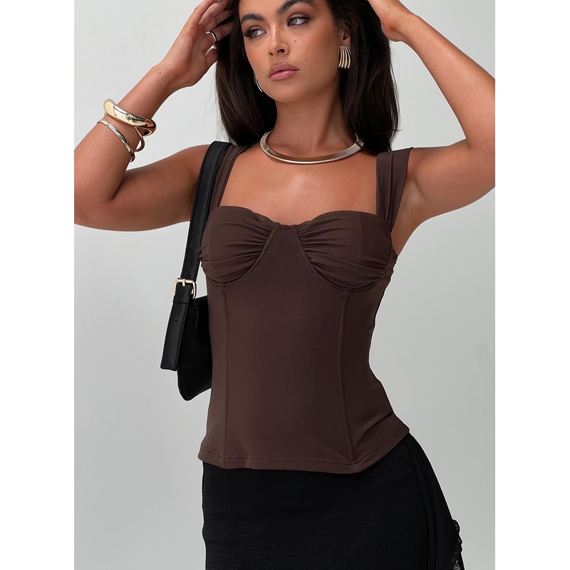 Kyrie Longline Corset Top Brown