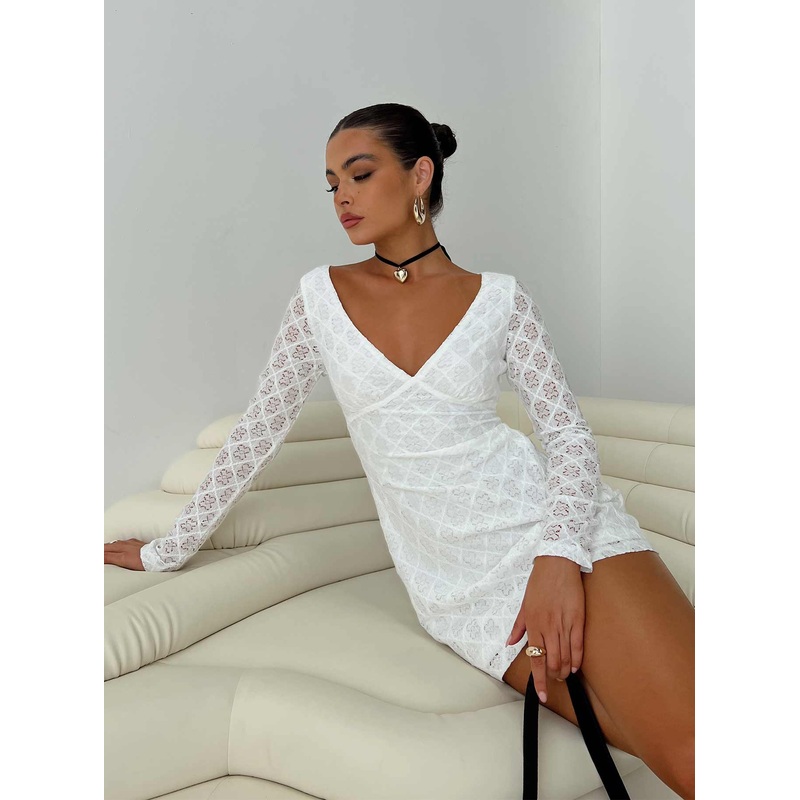 Zeus Long Sleeve Mini Dress White