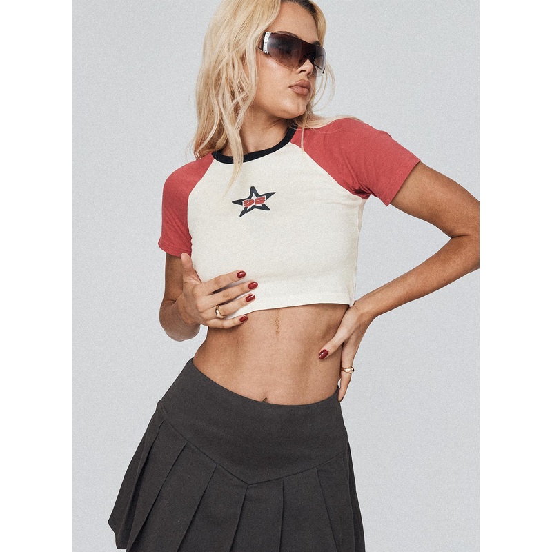 Disco Girl Baby Tee Cream / Red