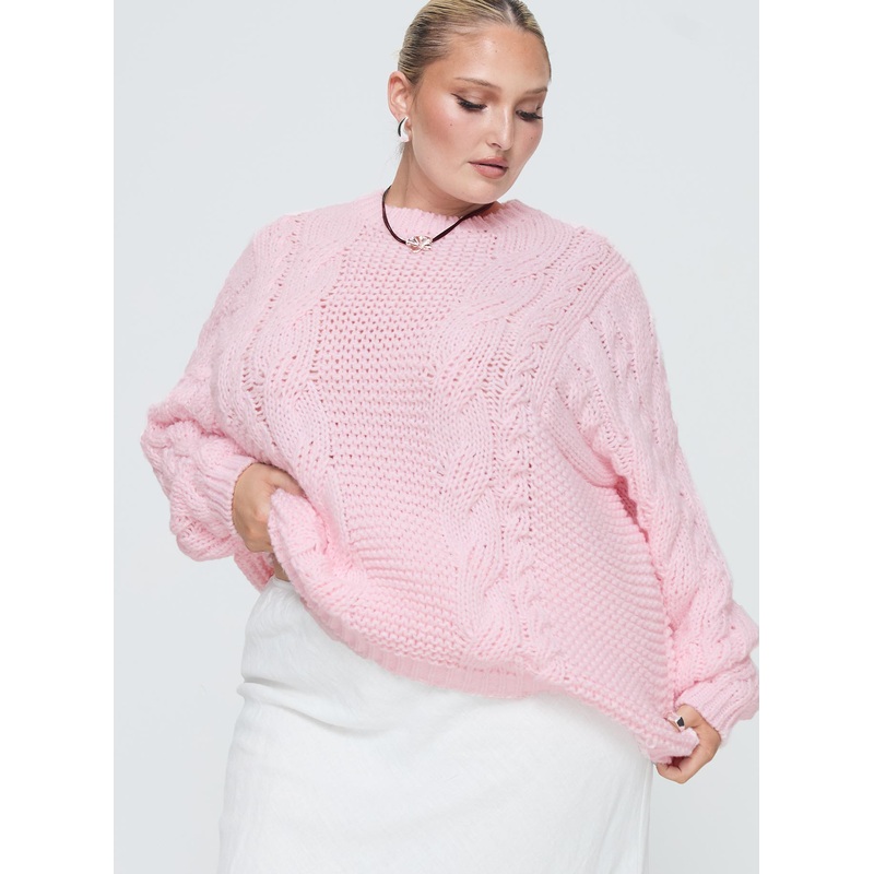 Ellison Cable Knit Sweater Blush Pink Curve
