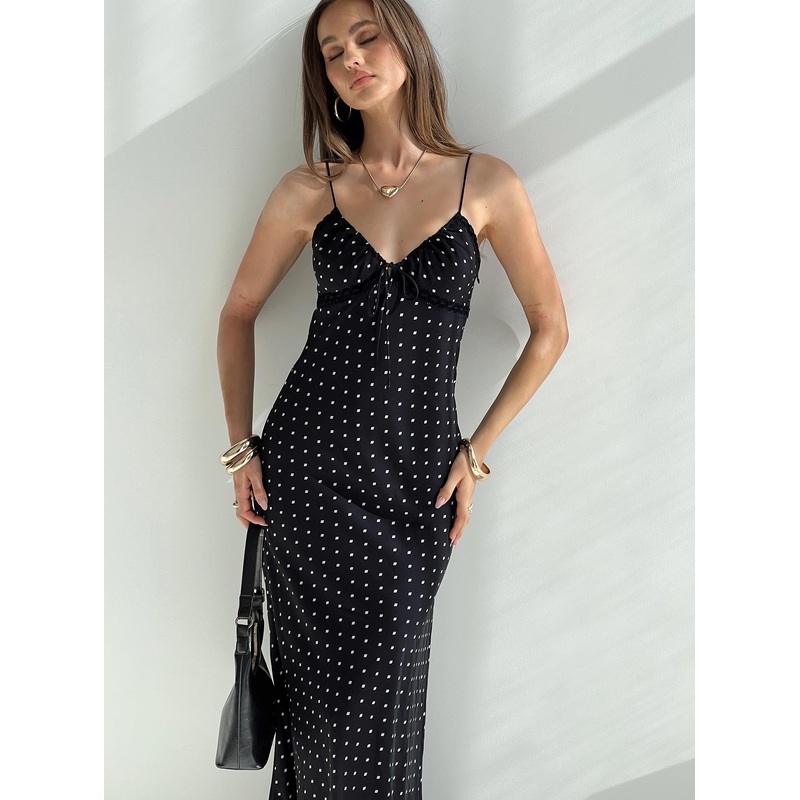 Emily Maxi Dress Black Polka Dot