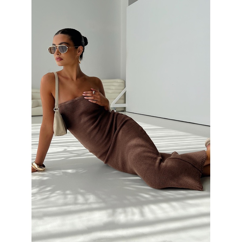 Flow Strapless Maxi Dress Brown
