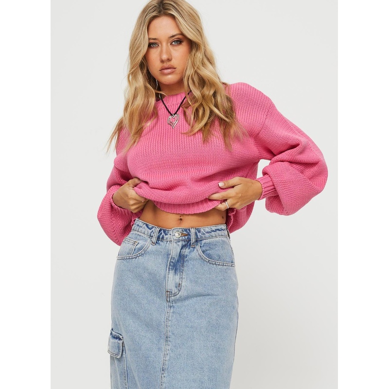 Harmony Balloon Sleeve Knit Sweater Pop Pink