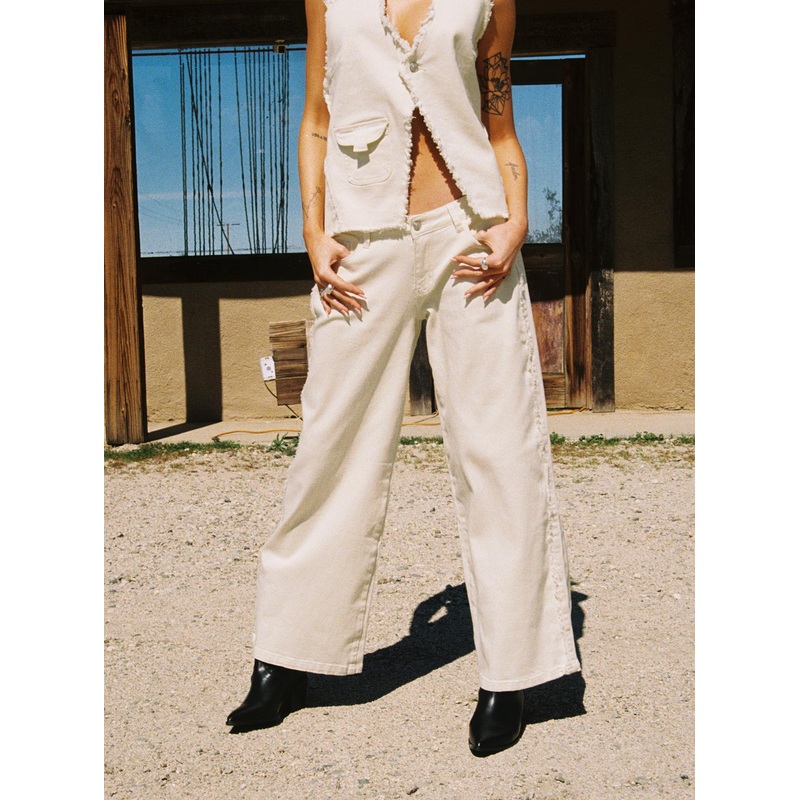 Kiaan Low Rise Wide Leg Pants Cream