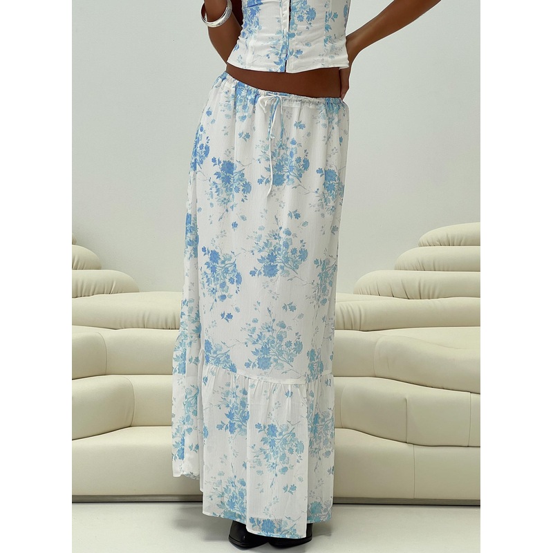 Modern Girl Maxi Skirt White / Blue Floral