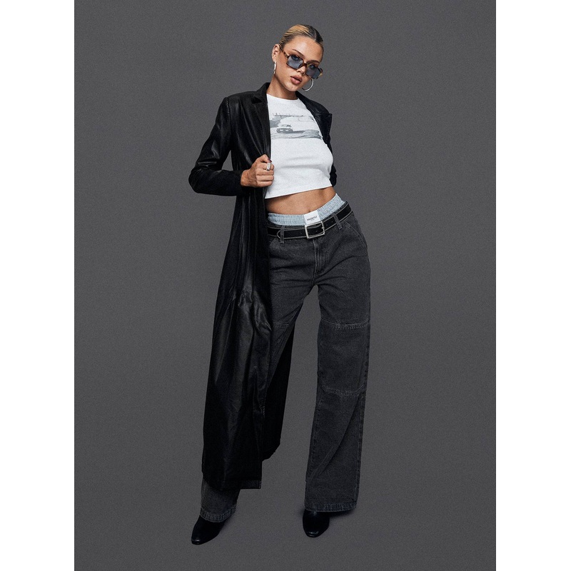 Speak Easy Long Line Faux Leather Coat Black