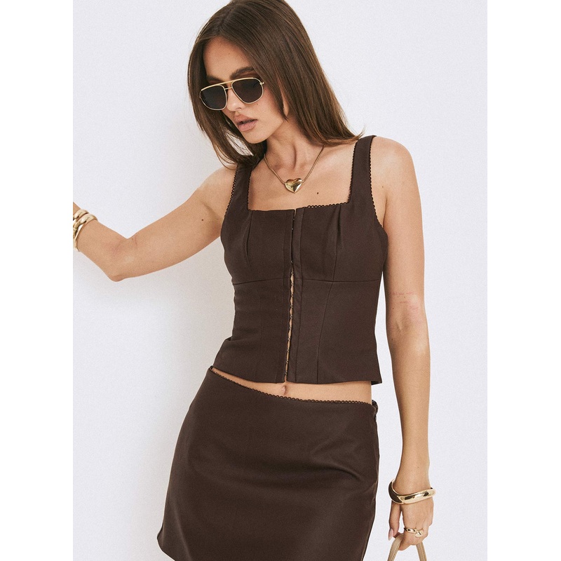 Wait On You Faux Leather Top Brown