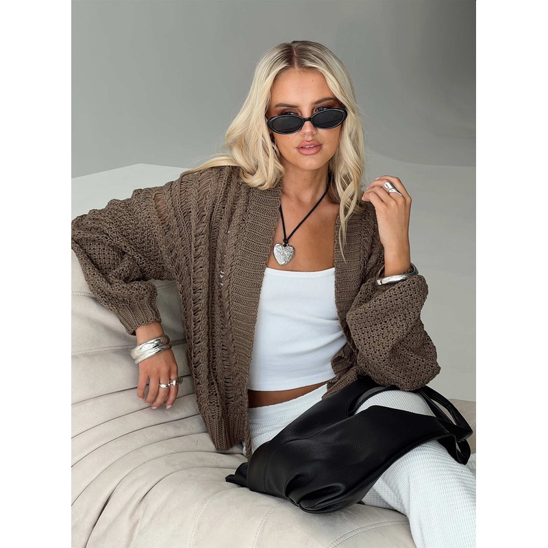 Abner Cable Cardigan Brown