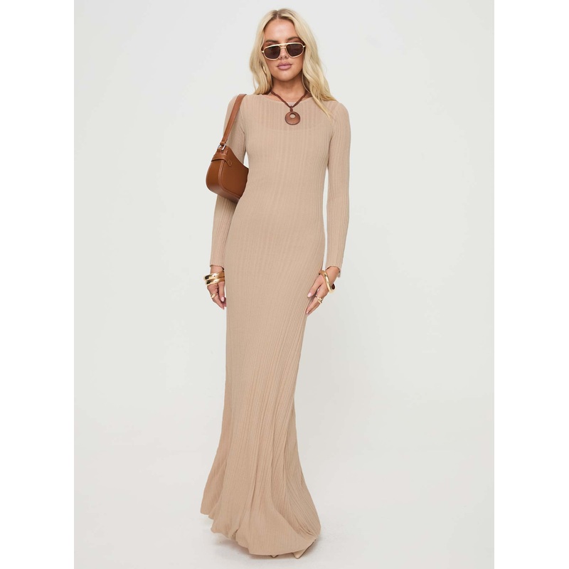 Carlota Long Sleeve Maxi Dress Beige