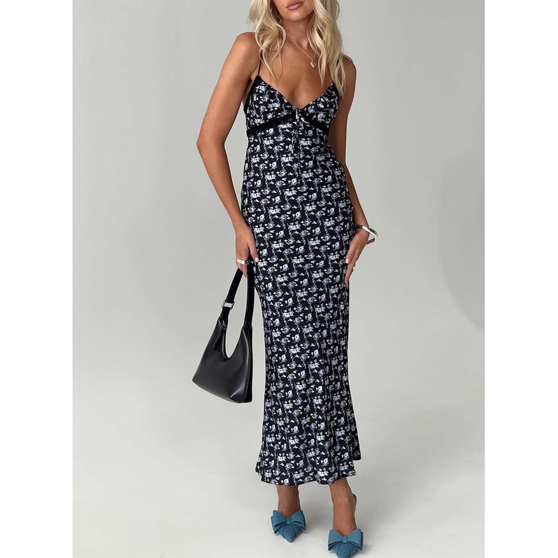 Emily Maxi Dress Black / Floral