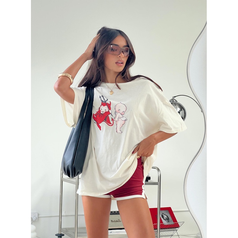 Kewpie Angel Vs Devil Oversized Tee White