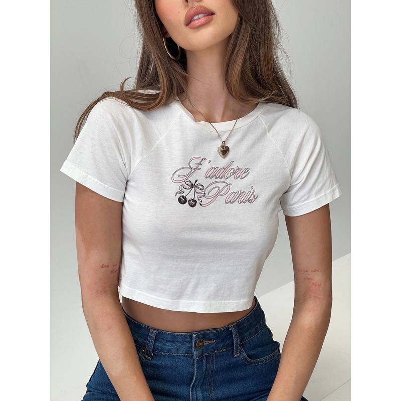 Take Me To Paris Baby Tee White