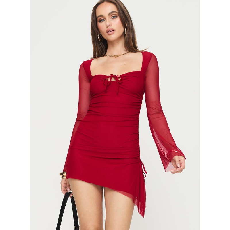 Tremblay Long Sleeve Mini Dress Red
