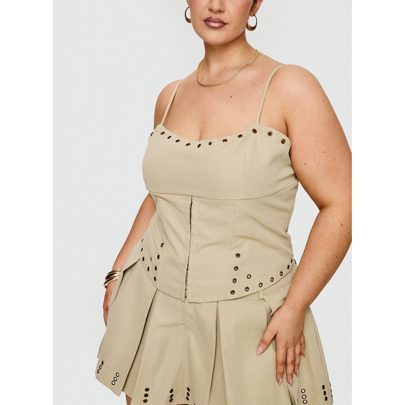 Alinzia Eyelet Corset Top Beige Curve
