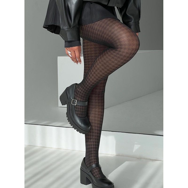 Clarisa Stockings Houndstooth Black