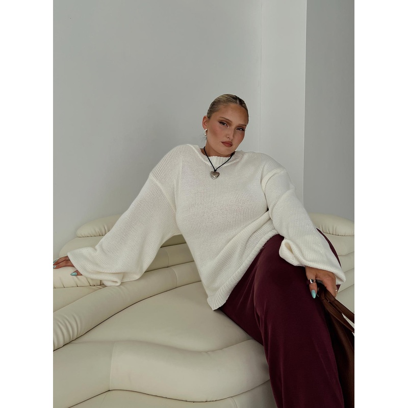 Harmony Balloon Sleeve Knit Sweater White Curve