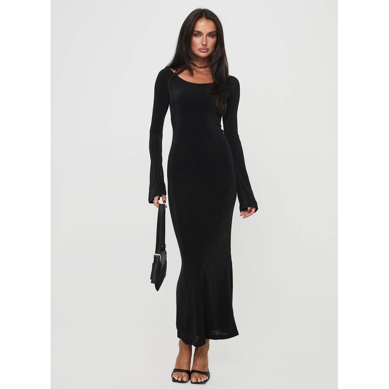 Janice Long Sleeve Maxi Dress Black