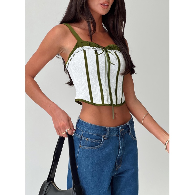 Jiraia Lace Corset Top White / Green