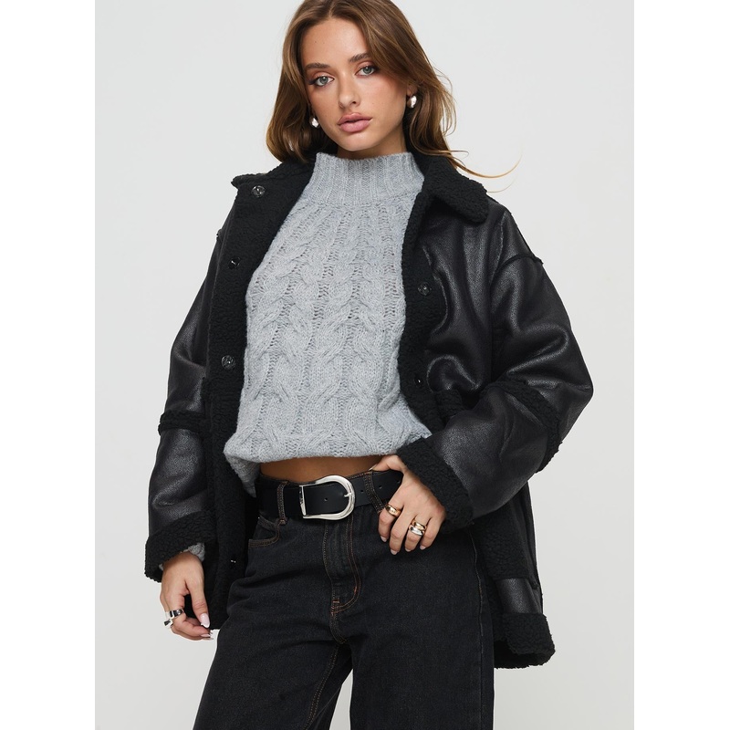 Lexie Faux Leather Jacket Solid Black
