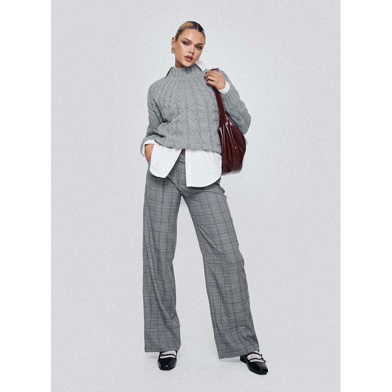 Marenio Low Waist Pants Grey Check