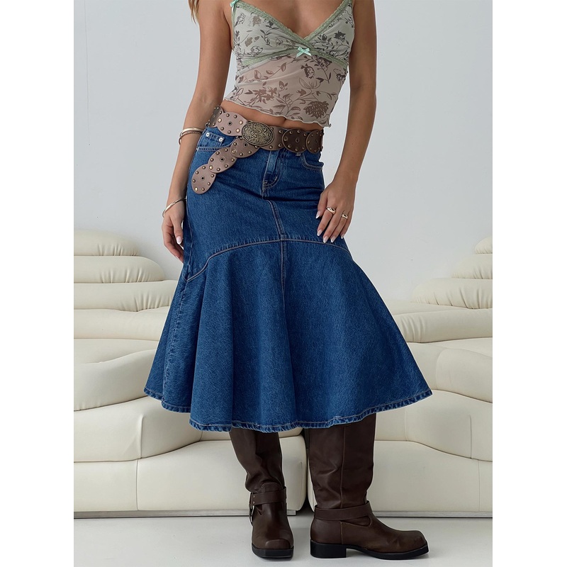 Marquez Denim Midi Skirt Mid Wash