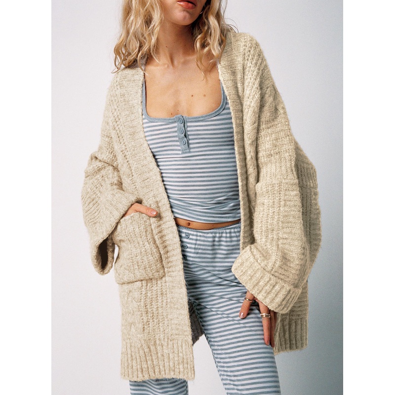 Paisleigh Cable Knit Cardigan Beige