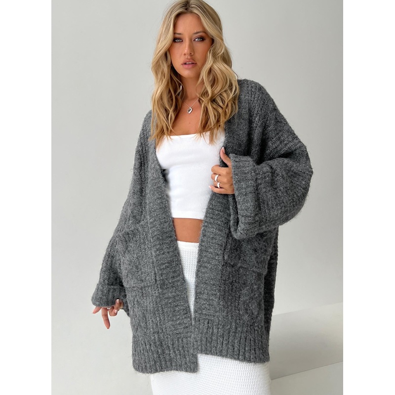Paisleigh Cable Knit Cardigan Charcoal