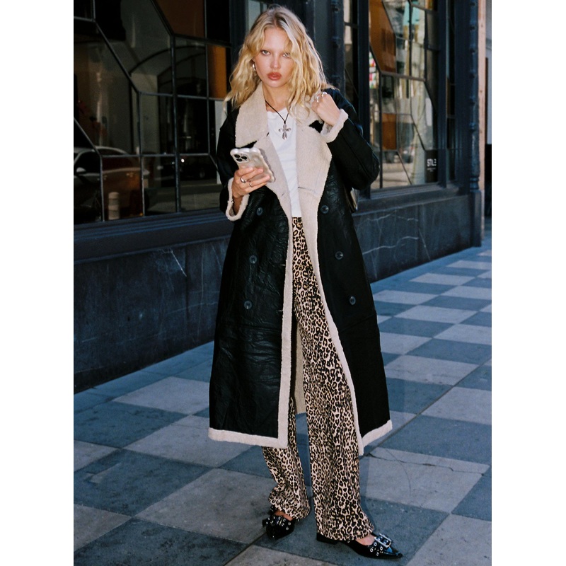 Day ‘n’ Night Longline Shearling Coat Black