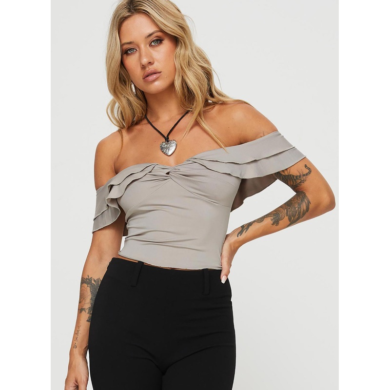 Farino Off The Shoulder Top Grey