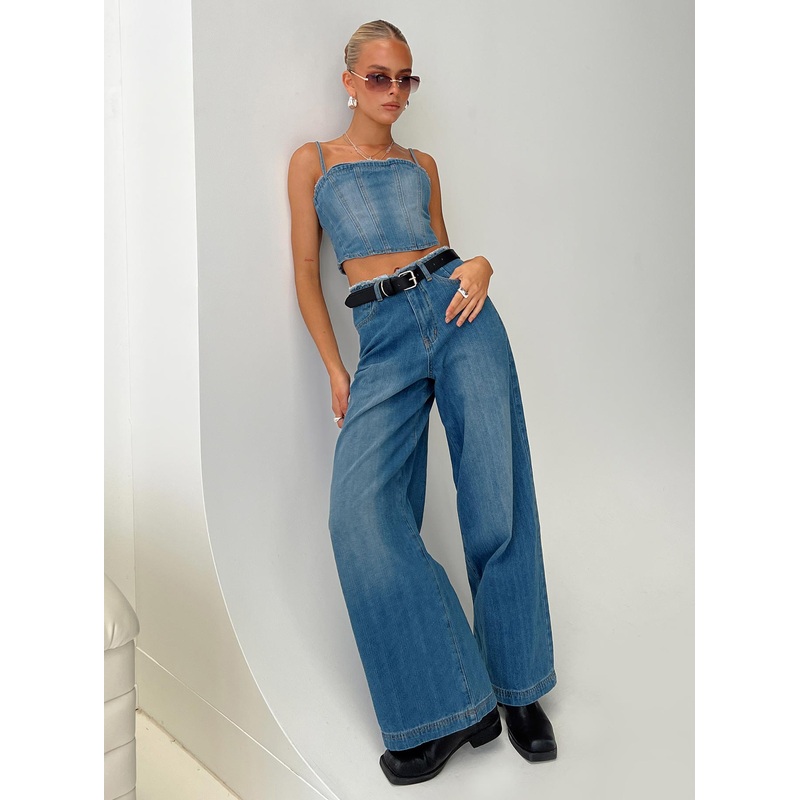 Vihaan Wide Leg Pants Blue Wash