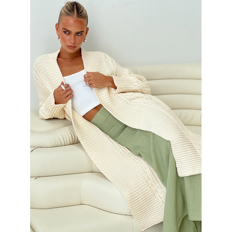 Beasley Longline Cable Cardigan Cream