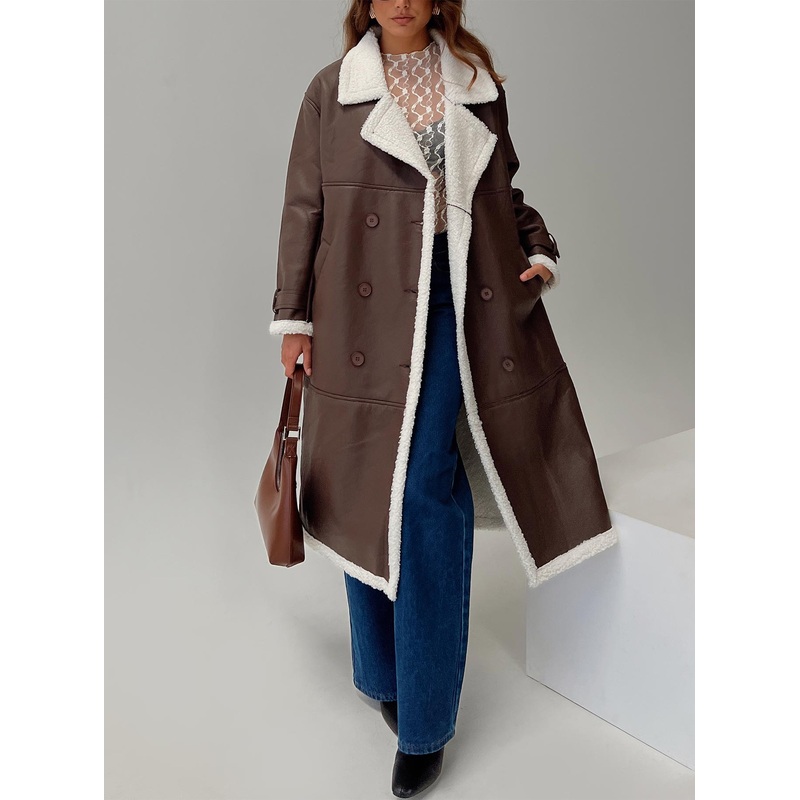 Day n Night Longline Shearling Coat Choc / Cream