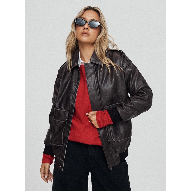 Maiyas Faux Leather Jacket Washed Brown