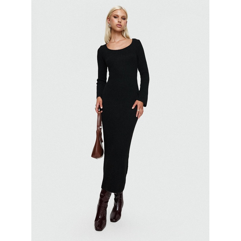 Malletti Long Sleeve Maxi Dress Black