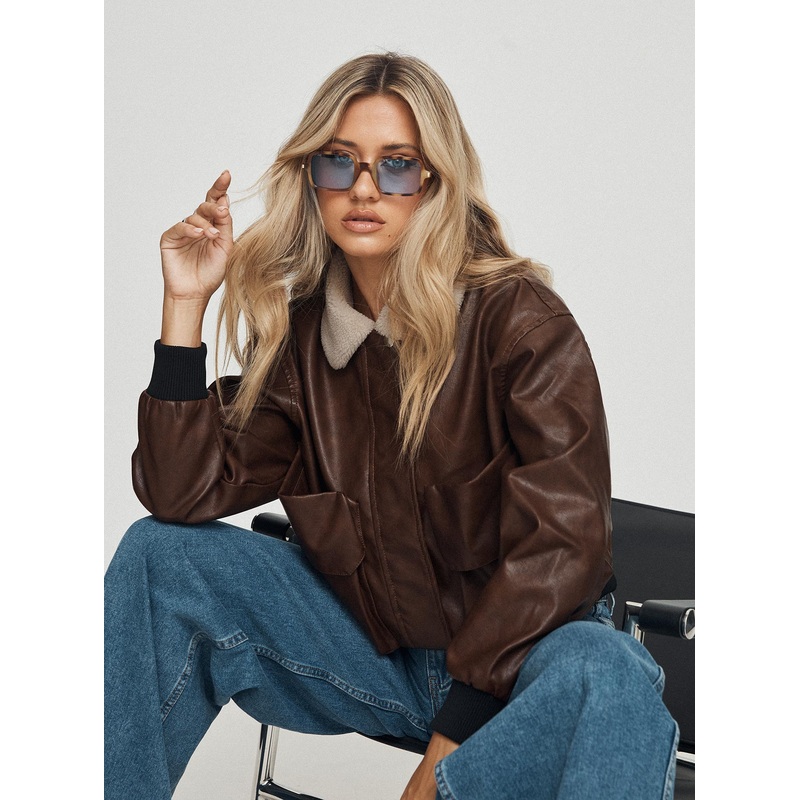 Manoge Faux Leather Jacket Washed Brown