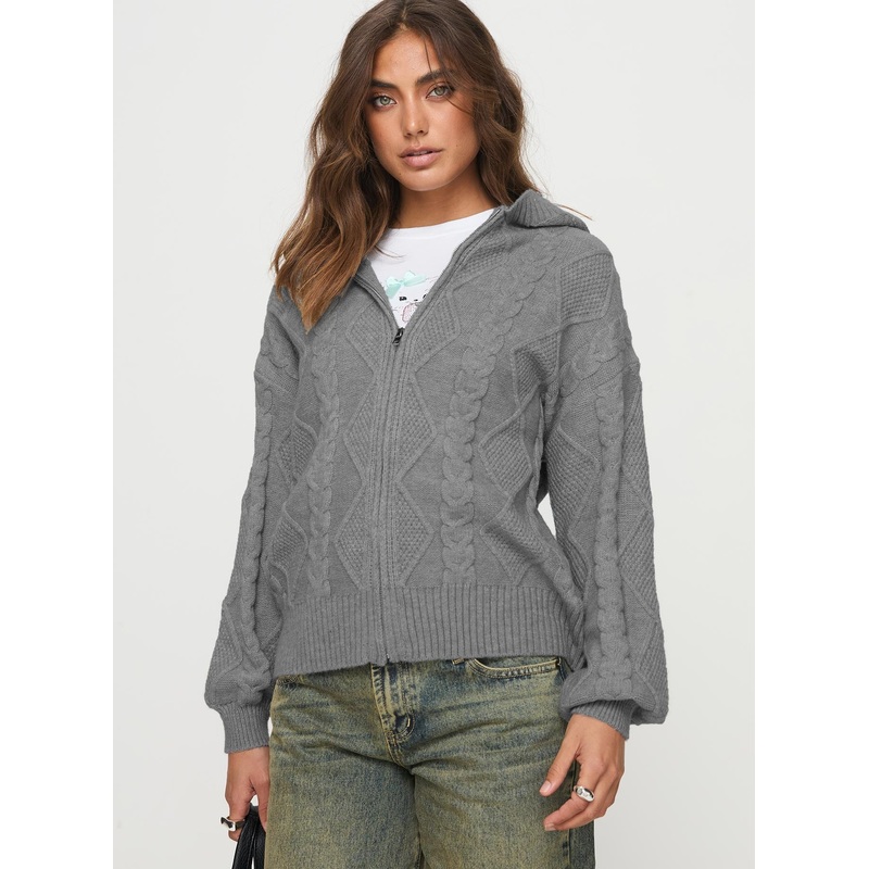 Scarra Zip Up Hooded Sweater Grey Marle