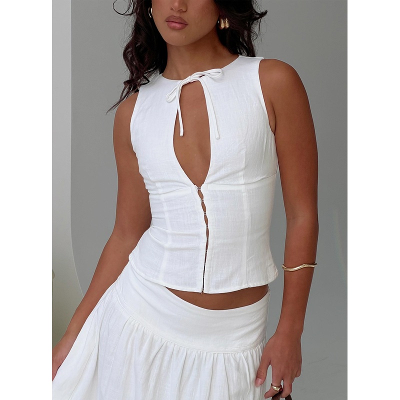 Alissea Keyhole Linen Blend Top White