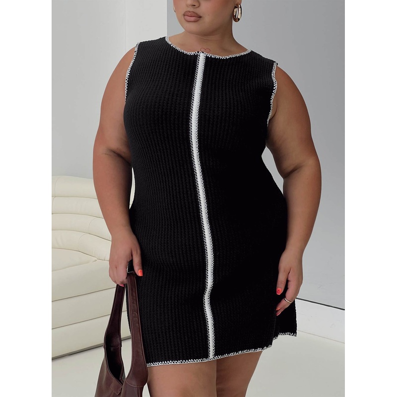 Carlisha Knit Mini Dress Black / White Curve