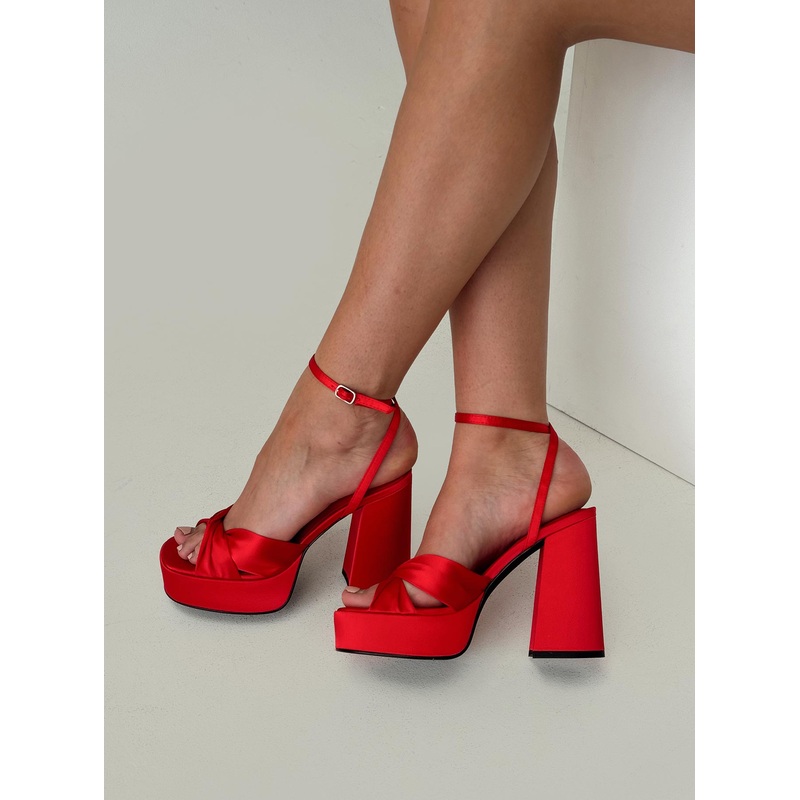 Everlasting Satin Platform Heels Red