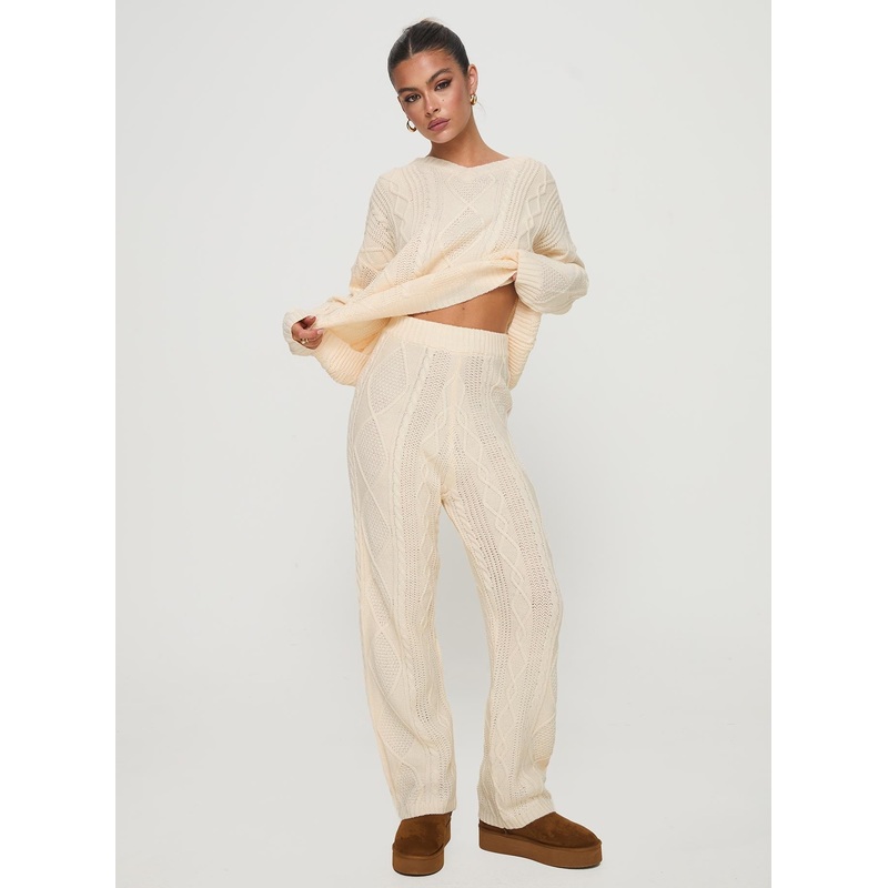 Homey Cable Knit Pants Cream