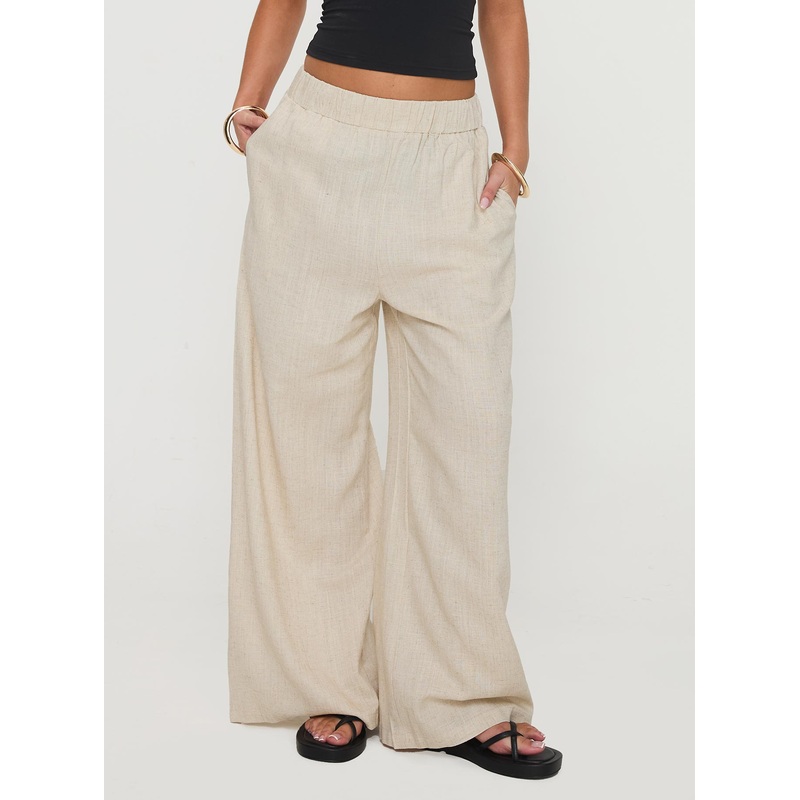 Pellegrini Linen Wide Leg Pants Natural