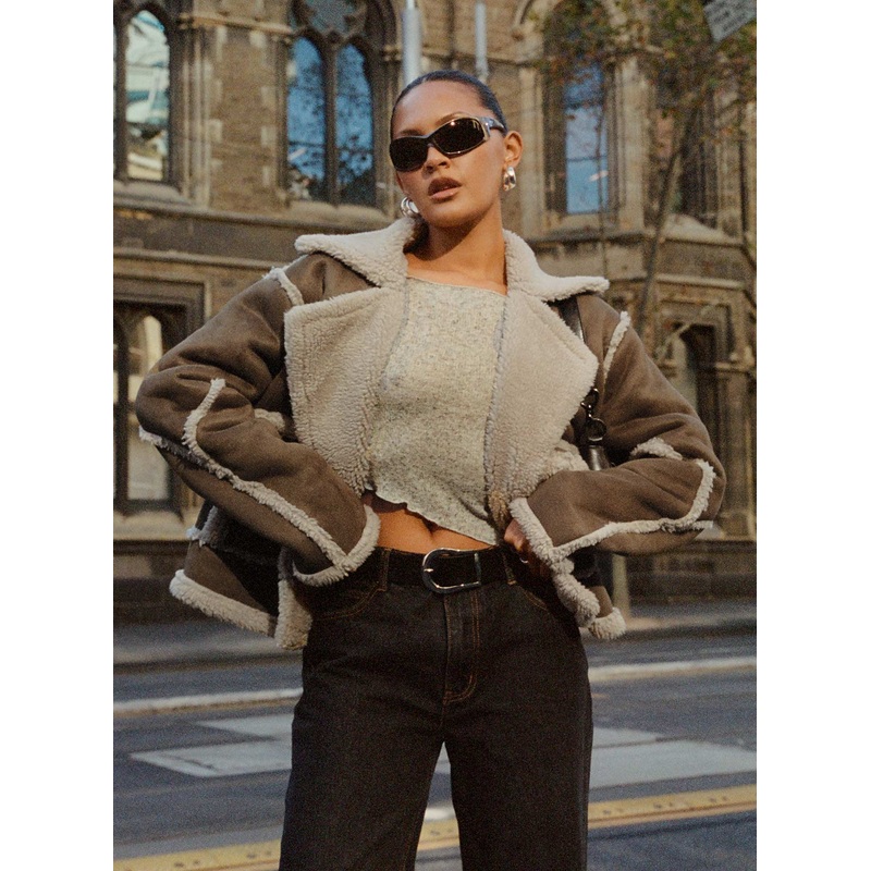 Arexie Shearling Trim Jacket Natural