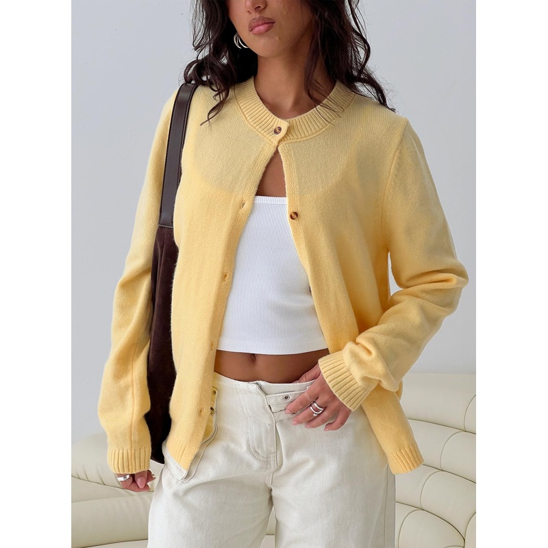 Arica Button Up Knit Cardigan Lemon