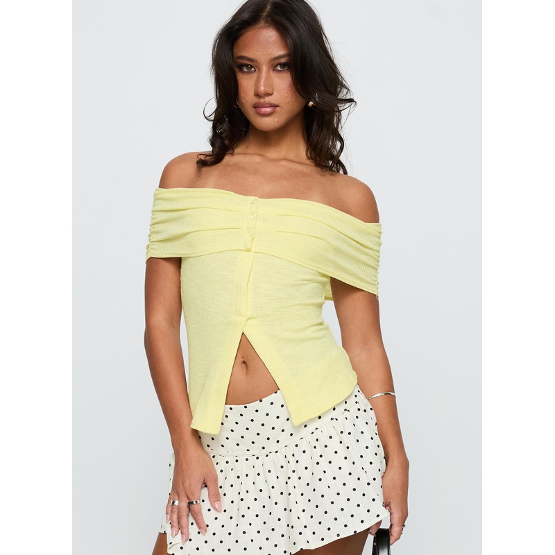 Azusa Off The Shoulder Top Yellow