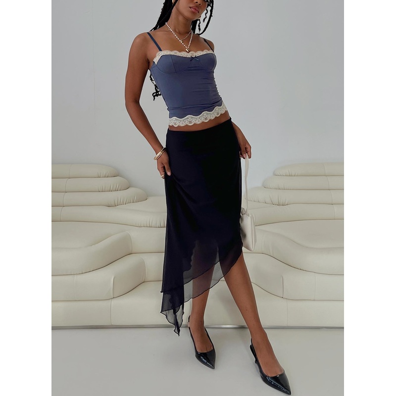 Canaan Asymmetrical Midi Skirt Black
