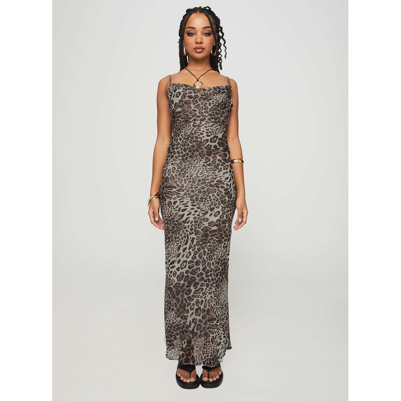 Declynn Bias Cut Maxi Dress Leopard