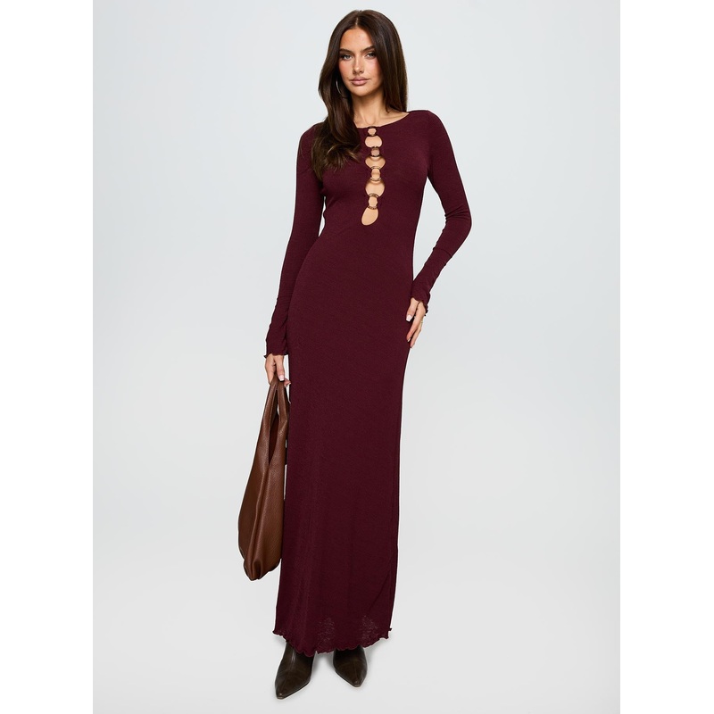 Dejonge Ring Long Sleeve Maxi Dress Currant
