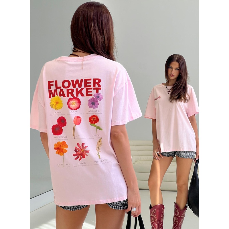 Flower Chart Oversized Tee Pink